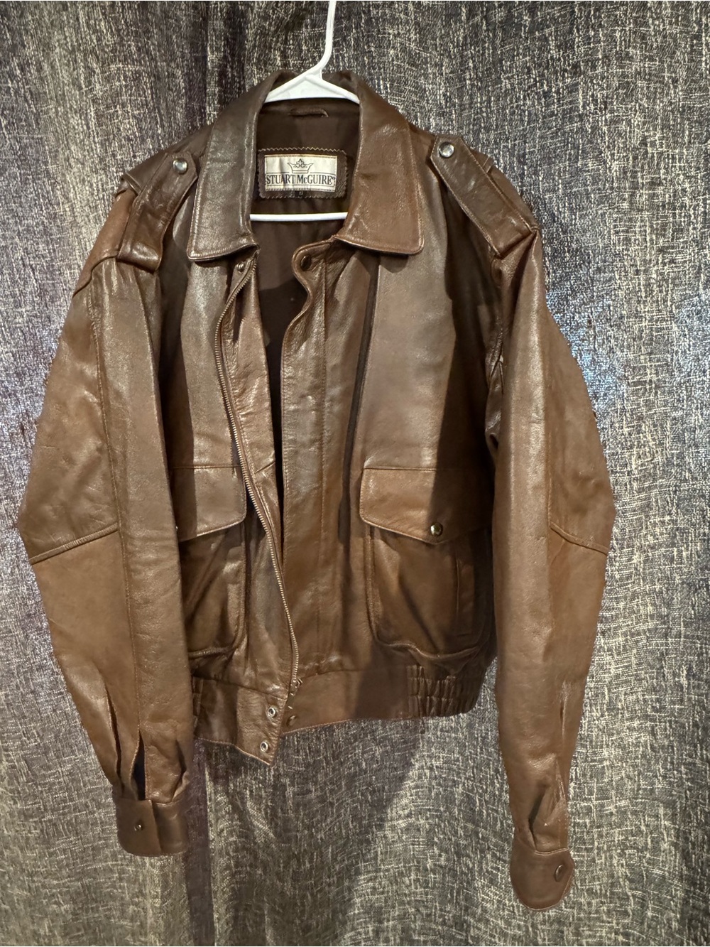 Stuart McGuire Brown Leather Bomber Jacket